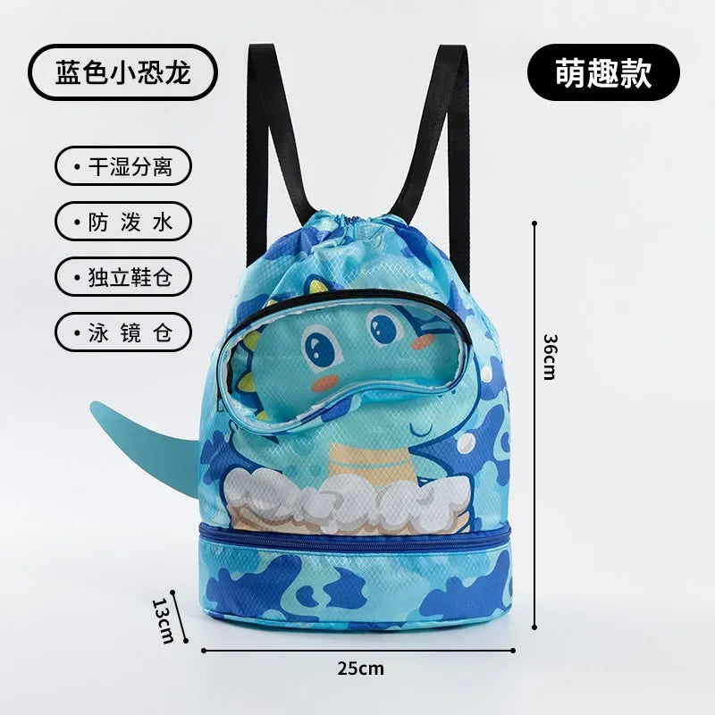 Childrens Cartoon Swimming Bag Waterproof for Kids Women Wet Dry Clothes with Shoes Goggles Storage Pouch Pool Sports Backpack