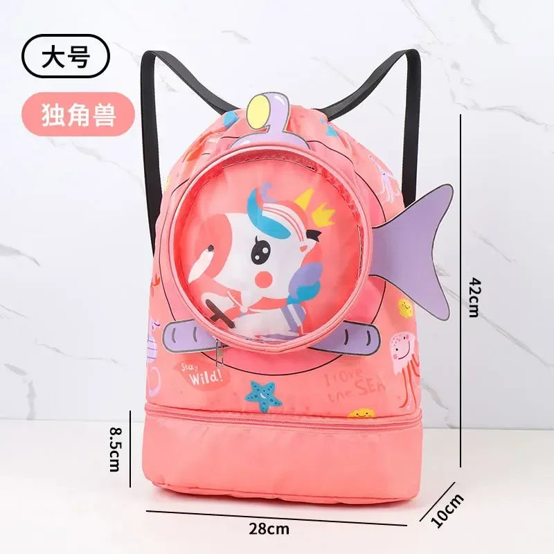 Childrens Cartoon Swimming Bag Waterproof Wet Dry Clothes with Shoes Goggles Storage Bags Pouch Backpack Swimming Accessories