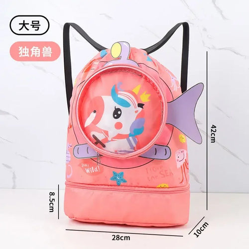 Childrens Cartoon Swimming Bag Waterproof Wet Dry Clothes with Shoes Goggles Storage Bags Pouch Backpack Swimming Accessories