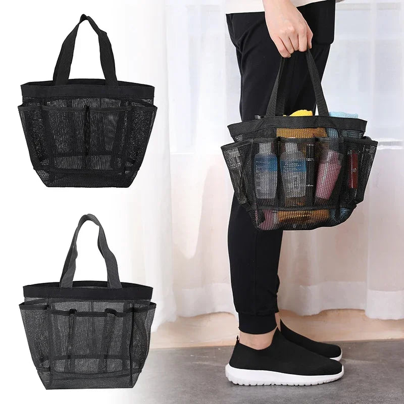 Multifunction Beach Bags Large Capacity Mesh Shower Portable for College Dorm Bathroom Tote Bag Durable with 8 Pockets Shoes Bag