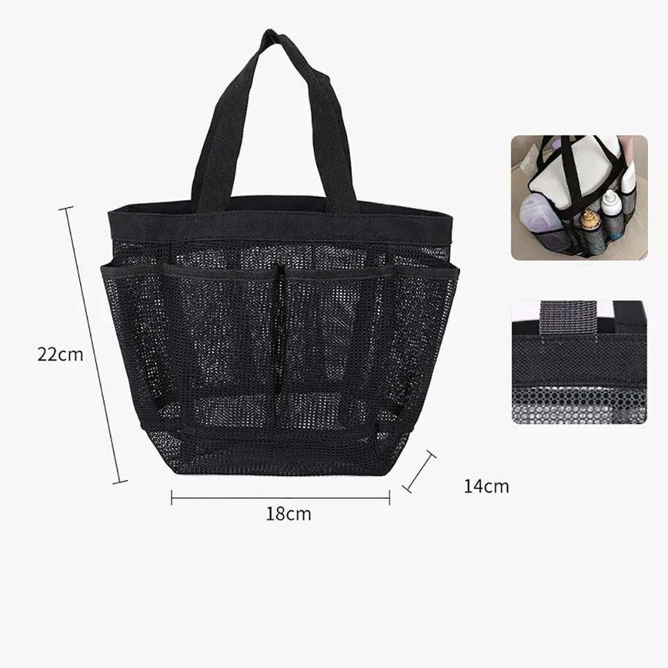 Multifunction Beach Bags Large Capacity Mesh Shower Portable for College Dorm Bathroom Tote Bag Durable with 8 Pockets Shoes Bag