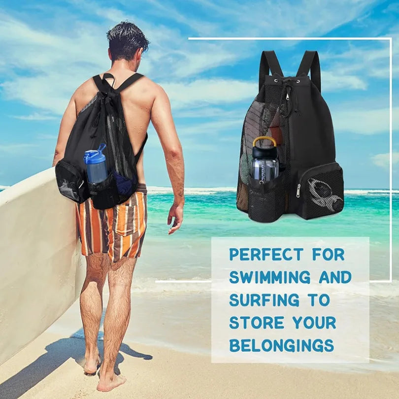 Dry Wet Separation Swim Backpack Mesh Bag for Pool Beach Swimming Travel Storage Organizer with Pockets for Towel Shoes
