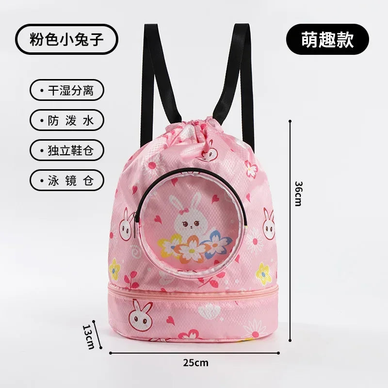 Childrens Cartoon Swimming Bag Waterproof for Kids Women Wet Dry Clothes with Shoes Goggles Storage Pouch Pool Sports Backpack