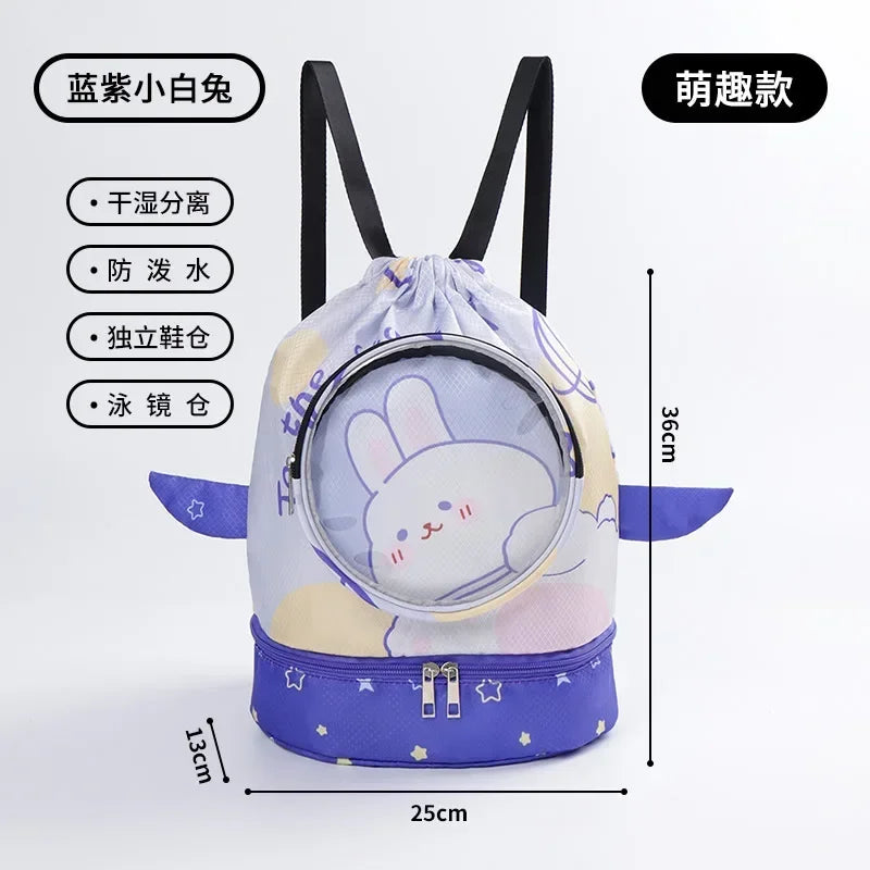 Childrens Cartoon Swimming Bag Waterproof for Kids Women Wet Dry Clothes with Shoes Goggles Storage Pouch Pool Sports Backpack