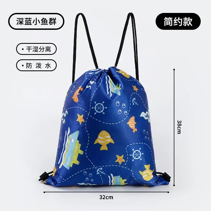 Childrens Cartoon Swimming Bag Waterproof for Kids Women Wet Dry Clothes with Shoes Goggles Storage Pouch Pool Sports Backpack