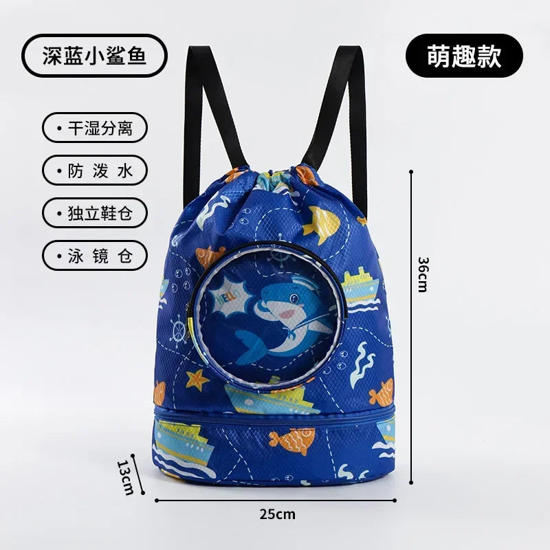 Childrens Cartoon Swimming Bag Waterproof for Kids Women Wet Dry Clothes with Shoes Goggles Storage Pouch Pool Sports Backpack