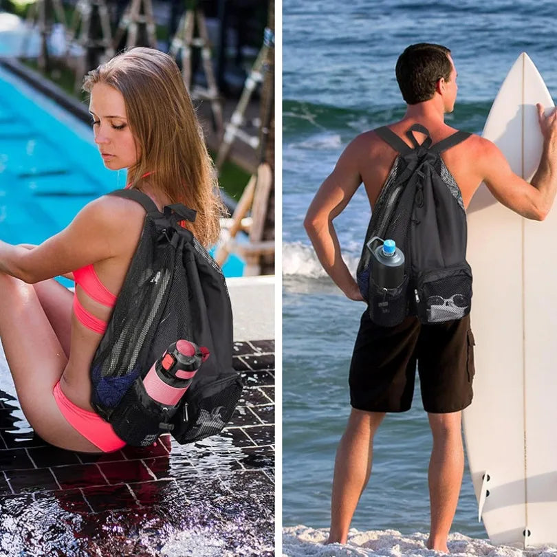 Dry Wet Separation Swim Backpack Mesh Bag for Pool Beach Swimming Travel Storage Organizer with Pockets for Towel Shoes