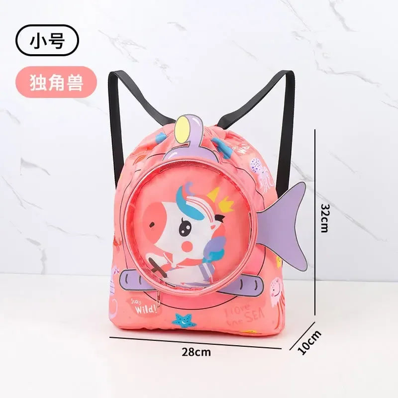 Childrens Cartoon Swimming Bag Waterproof Wet Dry Clothes with Shoes Goggles Storage Bags Pouch Backpack Swimming Accessories