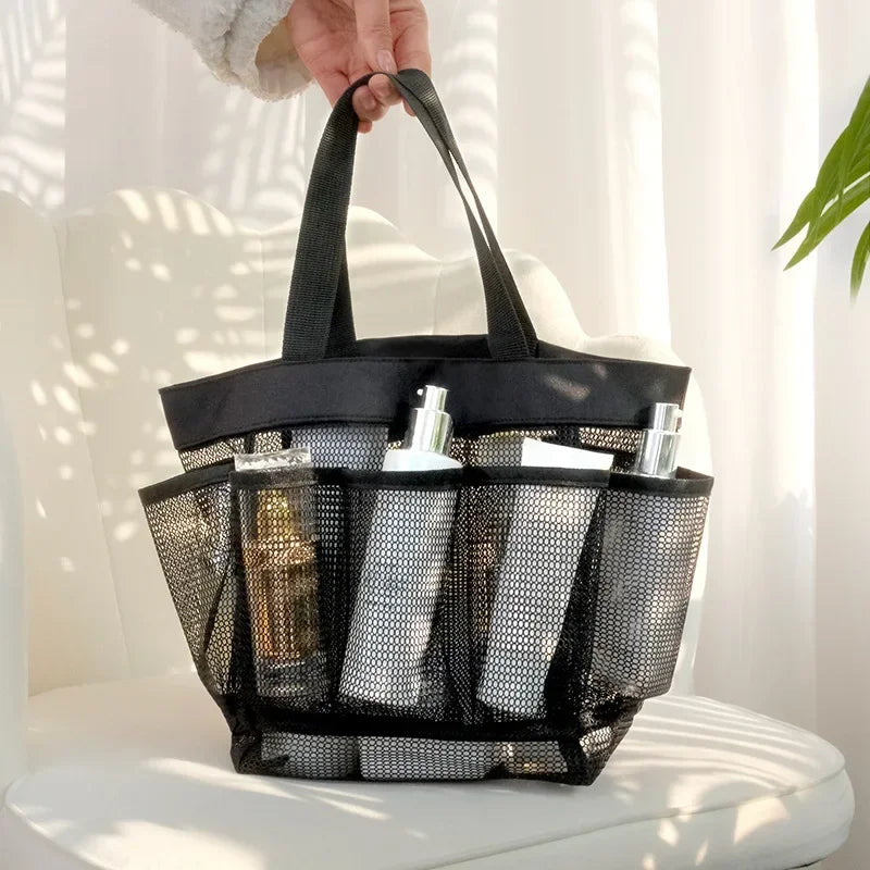 Multifunction Beach Bags Large Capacity Mesh Shower Portable for College Dorm Bathroom Tote Bag Durable with 8 Pockets Shoes Bag