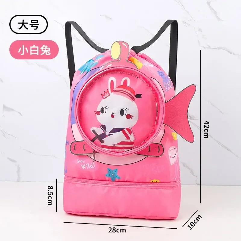 Childrens Cartoon Swimming Bag Waterproof Wet Dry Clothes with Shoes Goggles Storage Bags Pouch Backpack Swimming Accessories