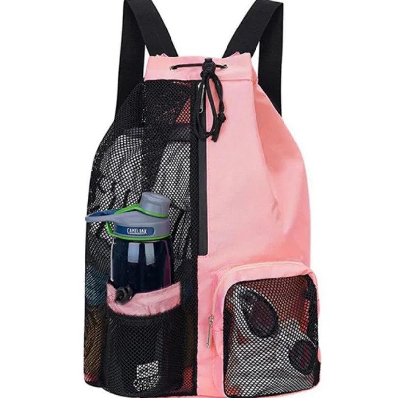 Dry Wet Separation Swim Backpack Mesh Bag for Pool Beach Swimming Travel Storage Organizer with Pockets for Towel Shoes