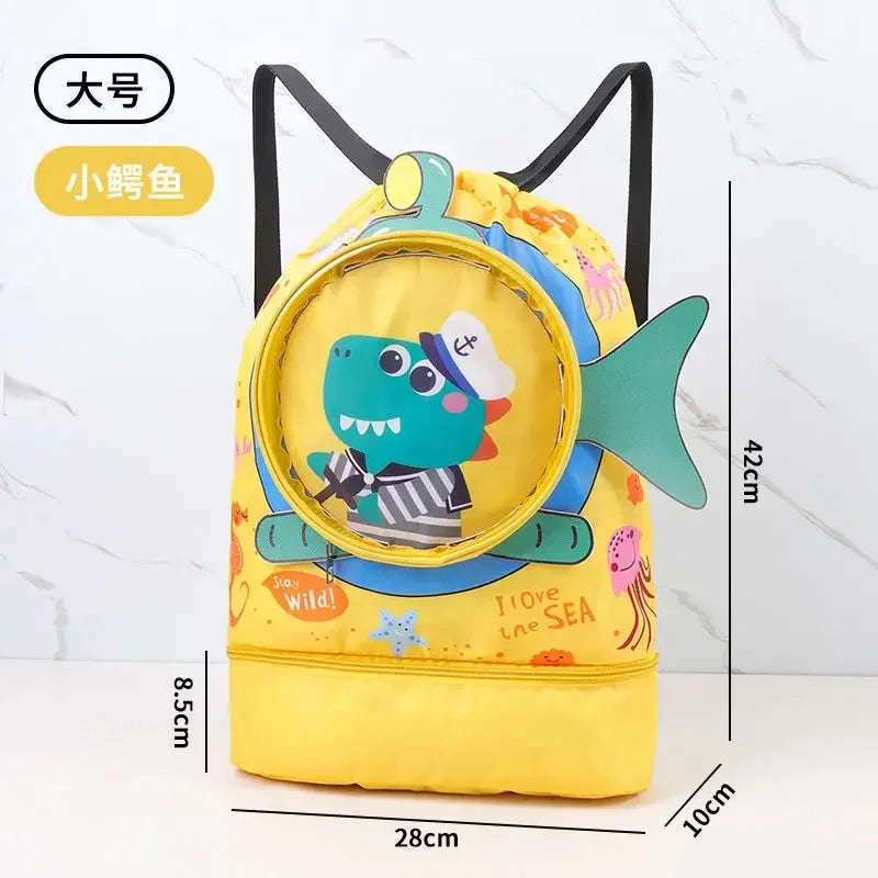 Childrens Cartoon Swimming Bag Waterproof Wet Dry Clothes with Shoes Goggles Storage Bags Pouch Backpack Swimming Accessories