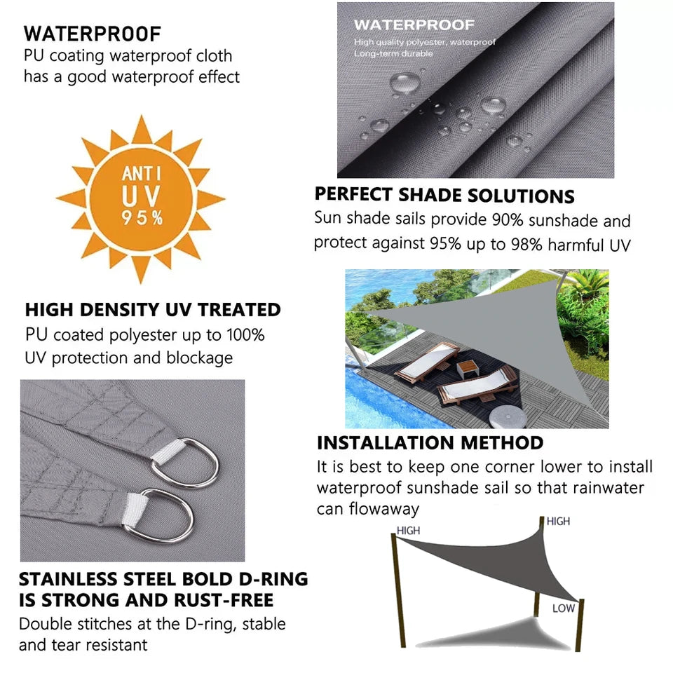 Waterproof Garden Shade Sail Right Angle Triangle Garden Canopy with Ropes UV Block Patio Sunshade Sunscreen Awnings Sun Shelter